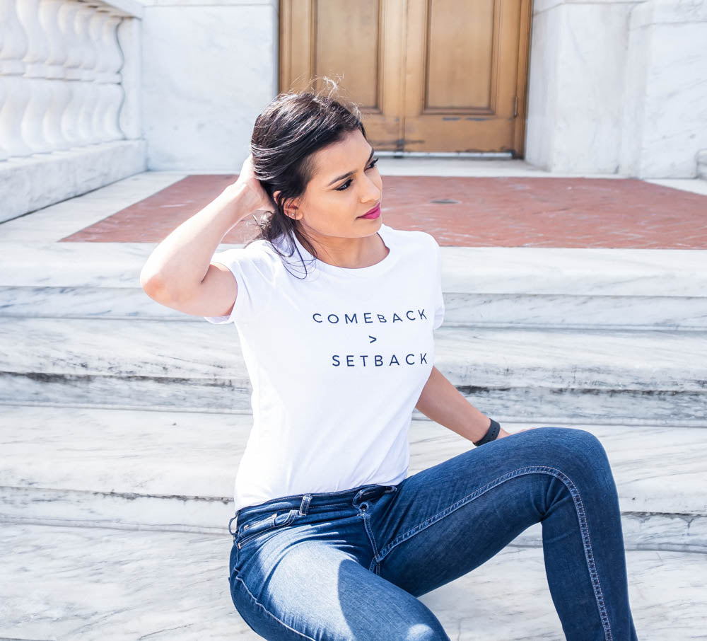 the comeback tee | women's motivational t-shirt | women's white screen print tee